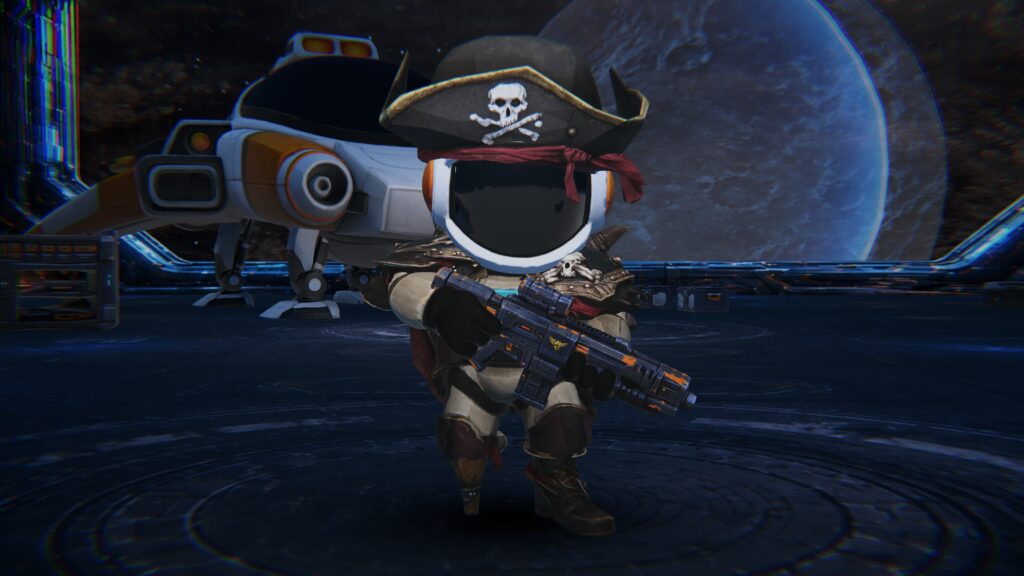 Playing wearing the Buccaneer set.